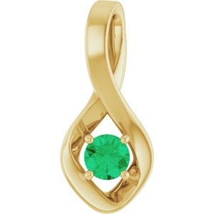 14K Yellow Gold 4 mm Round Natural Emerald Pendant