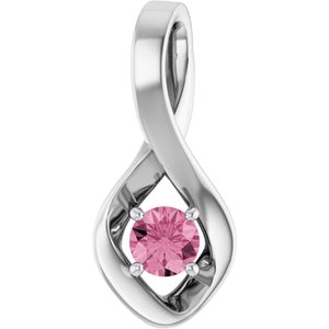 14K White Gold 4 mm Round Natural Pink Tourmaline Pendant