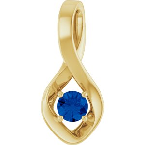 14K Yellow Gold 4 mm Round Natural Blue Sapphire Pendant