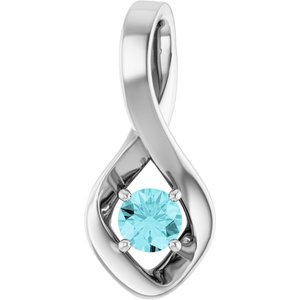 14K White Gold 4 mm Round Natural Blue Zircon Pendant
