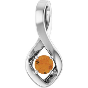 14K White Gold 4 mm Round Natural Citrine Pendant