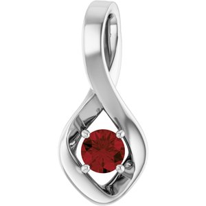 14K White Gold 4 mm Round Natural Mozambique Garnet Pendant