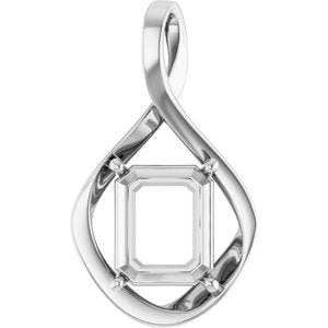 14K White Gold  12x10 mm Emerald Pendant Mounting – image 2