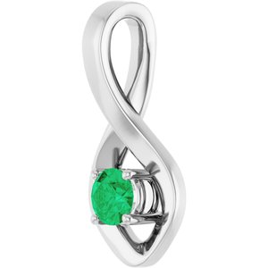 14K White Gold 4 mm Round Lab-Grown Emerald Pendant – image 2