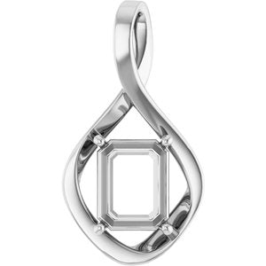 18K X1 White Gold  10x8 mm Emerald Pendant Mounting – image 2