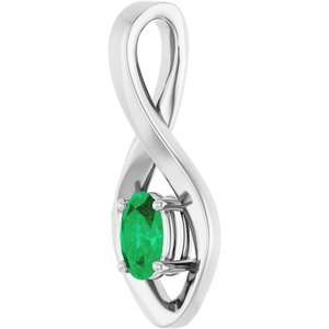 14K White Gold 6x4 mm Oval Natural Emerald Pendant – image 2