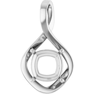 10K X1 White Gold  10 mm Cushion Pendant Mounting – image 2