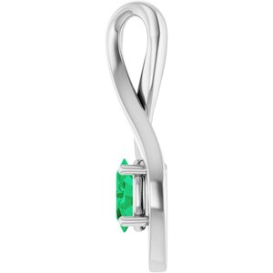 14K White Gold 6x4 mm Oval Natural Emerald Pendant – image 3