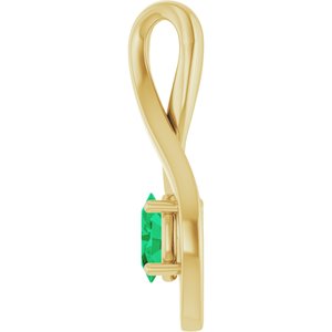 14K Yellow Gold 6x4 mm Oval Lab-Grown Emerald Pendant – image 3