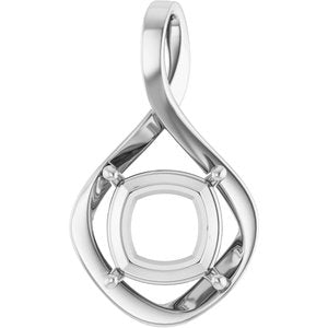 14K X1 White Gold  11 mm Cushion Pendant Mounting – image 2
