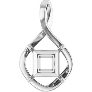 14K White Gold  10 mm Square Pendant Mounting – image 2