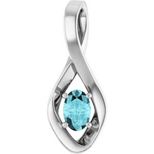 14K White Gold 6x4 mm Oval Natural Blue Zircon Pendant