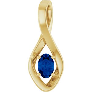 14K Yellow Gold 6x4 mm Oval Natural Blue Sapphire Pendant