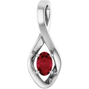 14K White Gold 6x4 mm Oval Lab-Grown Ruby Pendant