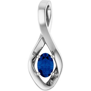 14K White Gold 6x4 mm Oval Natural Blue Sapphire Pendant