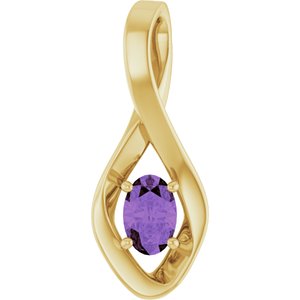 14K Yellow Gold 6x4 mm Oval Natural Amethyst Pendant