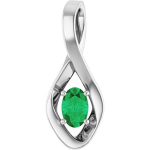 14K White Gold 6x4 mm Oval Natural Emerald Pendant
