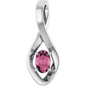 14K White Gold 6x4 mm Oval Natural Pink Tourmaline Pendant