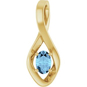14K Yellow Gold 6x4 mm Oval Natural Aquamarine Pendant
