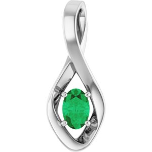 14K White Gold 6x4 mm Oval Natural Emerald Pendant