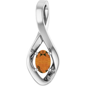 14K White Gold 6x4 mm Oval Natural Citrine Pendant