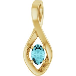 14K Yellow Gold 6x4 mm Oval Natural Blue Zircon Pendant