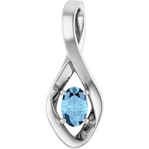 14K White Gold 6x4 mm Oval Natural Aquamarine Pendant