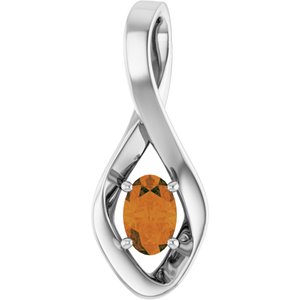 14K White Gold 6x4 mm Oval Natural Citrine Pendant