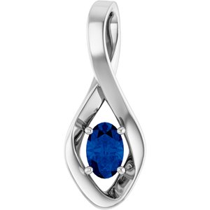 14K White Gold 6x4 mm Oval Lab-Grown Blue Sapphire Pendant