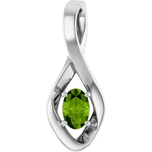 14K White Gold 6x4 mm Oval Natural Peridot Pendant