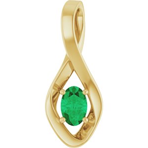 14K Yellow Gold 6x4 mm Oval Lab-Grown Emerald Pendant
