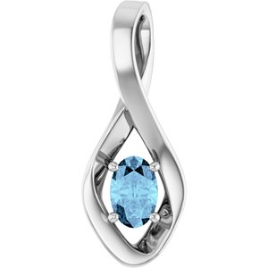 14K White Gold 6x4 mm Oval Natural Aquamarine Pendant