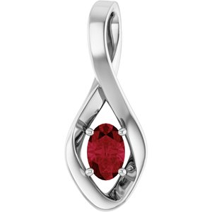 14K White Gold 6x4 mm Oval Lab-Grown Ruby Pendant