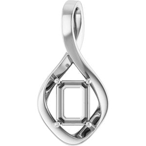 18K X1 White Gold  8x6 mm Emerald Pendant Mounting – image 2