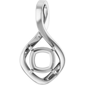 14K X1 White Gold  8 mm Cushion Pendant Mounting – image 2