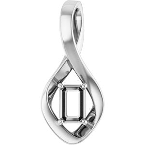 18K X1 White Gold  6x4 mm Emerald Pendant Mounting – image 2