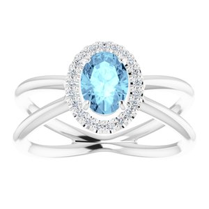 Sterling Silver Natural Aquamarine & 1/10 CTW Natural Diamond Ring