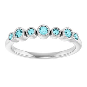 14K White Gold Natural Blue Zircon Bezel-Set Ring