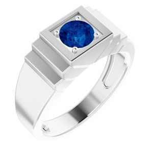 14K White Gold Lab-Grown Blue Sapphire Ring