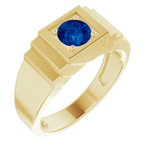 14K Yellow Gold Lab-Grown Blue Sapphire Ring