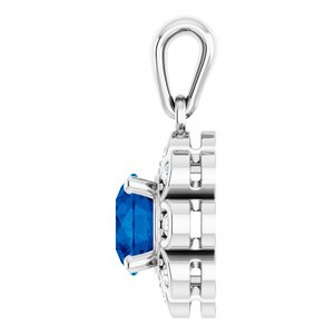 14K White Gold Lab-Grown Blue Sapphire & 1/8 CTW Natural Diamond Pendant