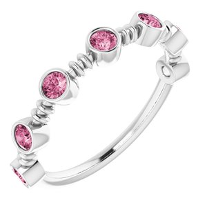 14K White Gold Natural Pink Tourmaline Bezel-Set Ring