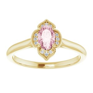 14K Yellow Gold Natural Pink Morganite & .03 CTW Natural Diamond Ring