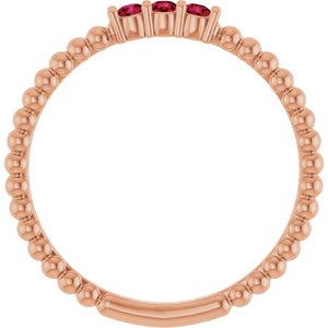 14K Rose Gold Natural Ruby Beaded Ring