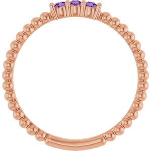 14K Rose Gold Natural Amethyst Beaded Ring