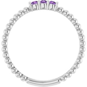 Platinum Natural Amethyst Beaded Ring