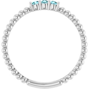 Sterling Silver Natural Blue Zircon Beaded Ring