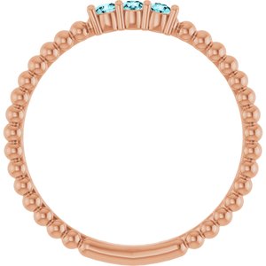 14K Rose Gold Natural Blue Zircon Beaded Ring