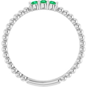 Sterling Silver Natural Emerald Beaded Ring
