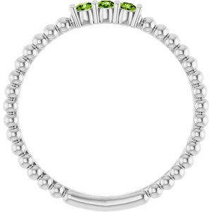 14K White Gold Natural Peridot Beaded Ring